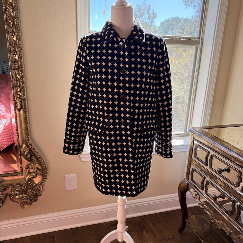 Talbots Black and White Geometric Pea Coat